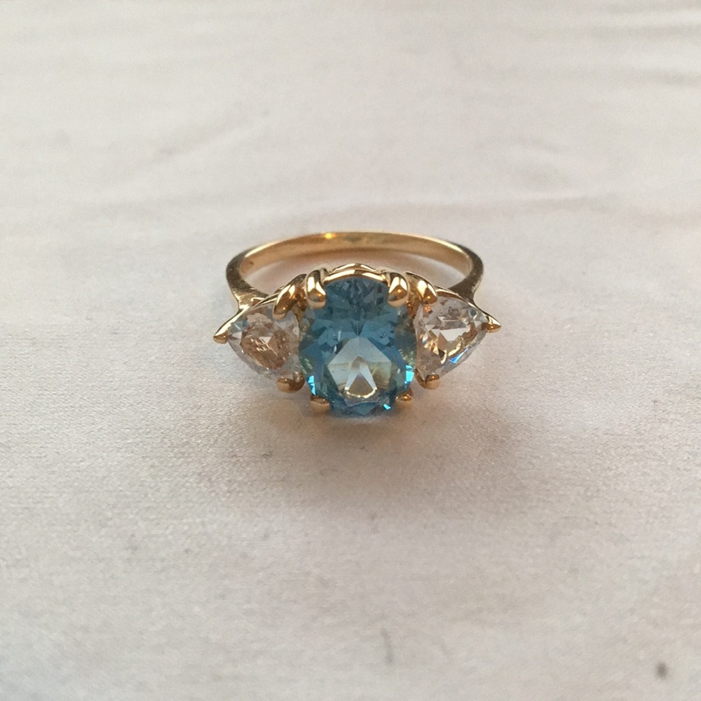 14K Gold Ring with Blue & White Topaz